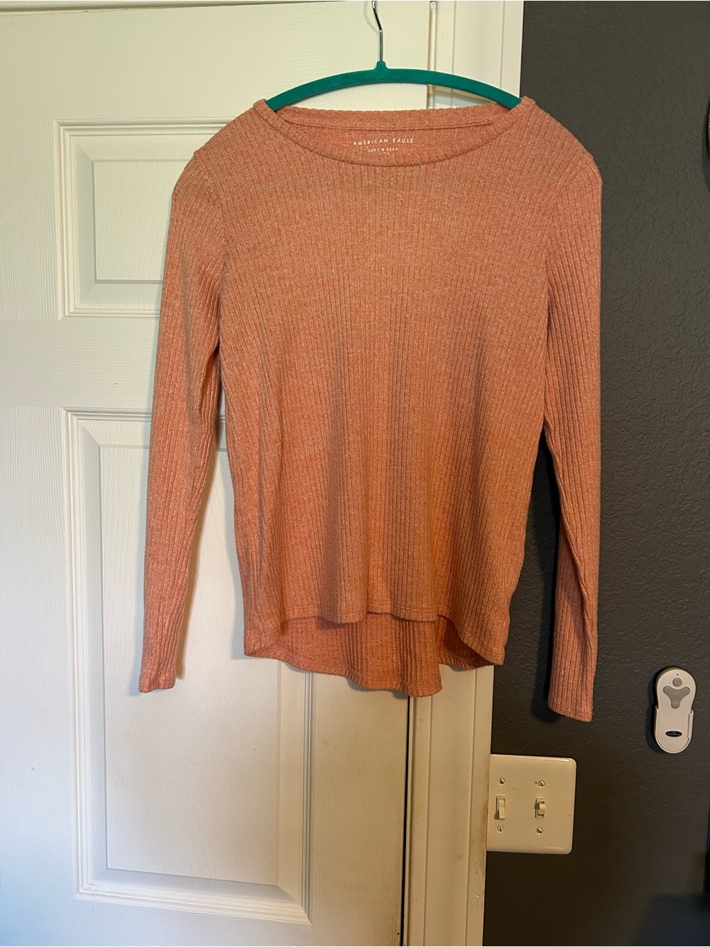 American Eagle Outfitters Soft Ribbed Long Sleeve Top - Coral